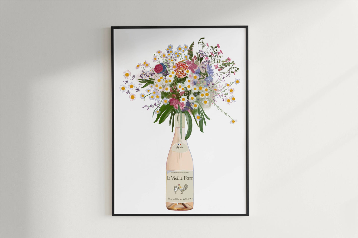 Chicken Wine and Wild flowers Art Print: A4