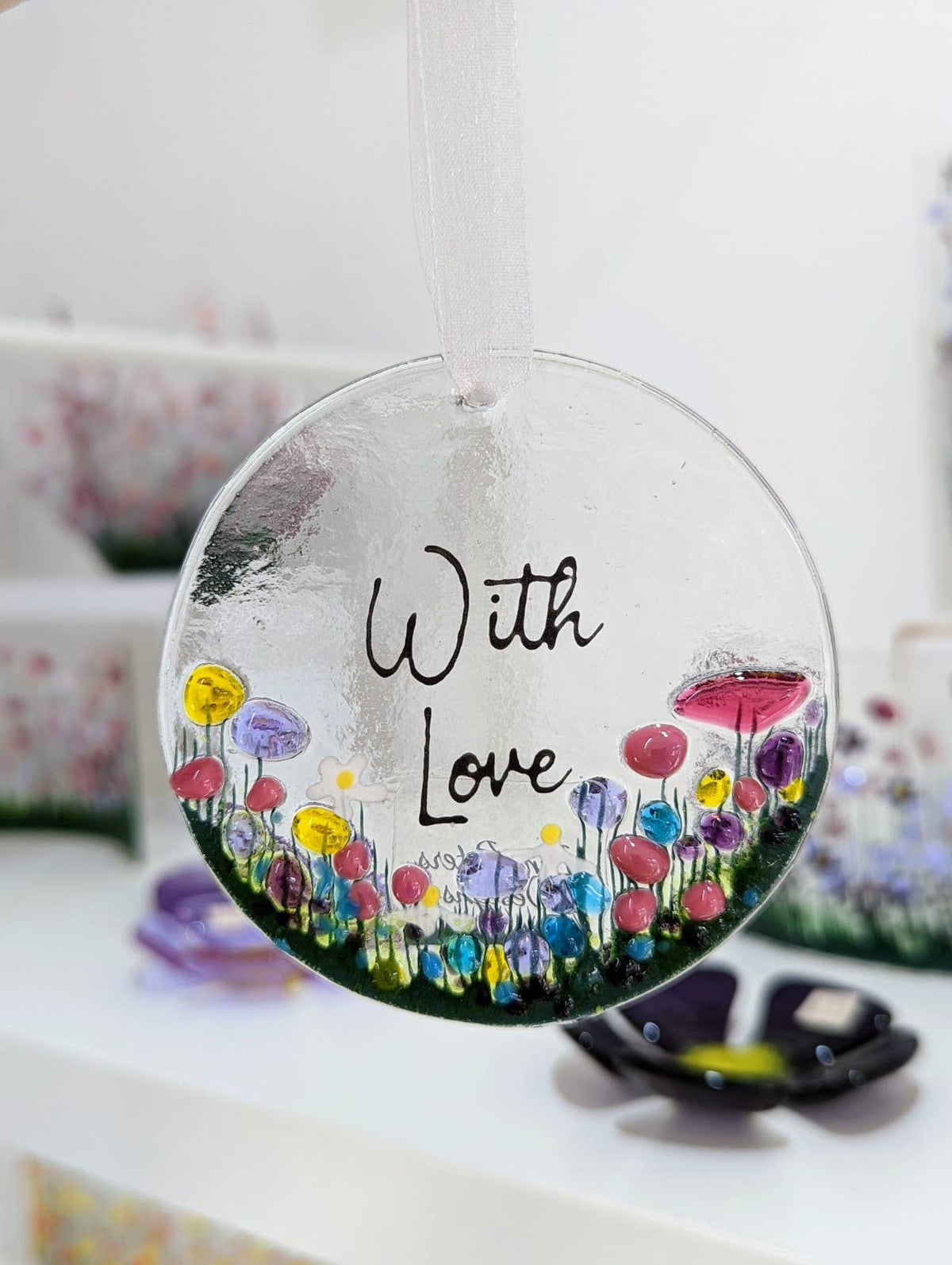 Handmade Fused Glass Hanging Decoration - 'With Love': With Gift Box