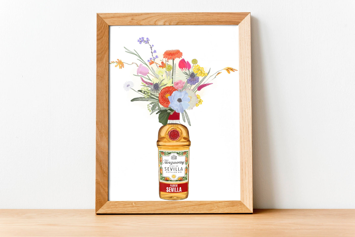 Tanqueray Gin and colourful flowers art print: A4