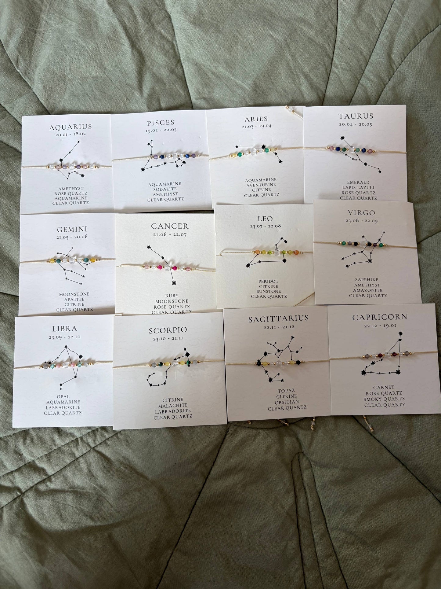 Star sign bracelets set of 12
