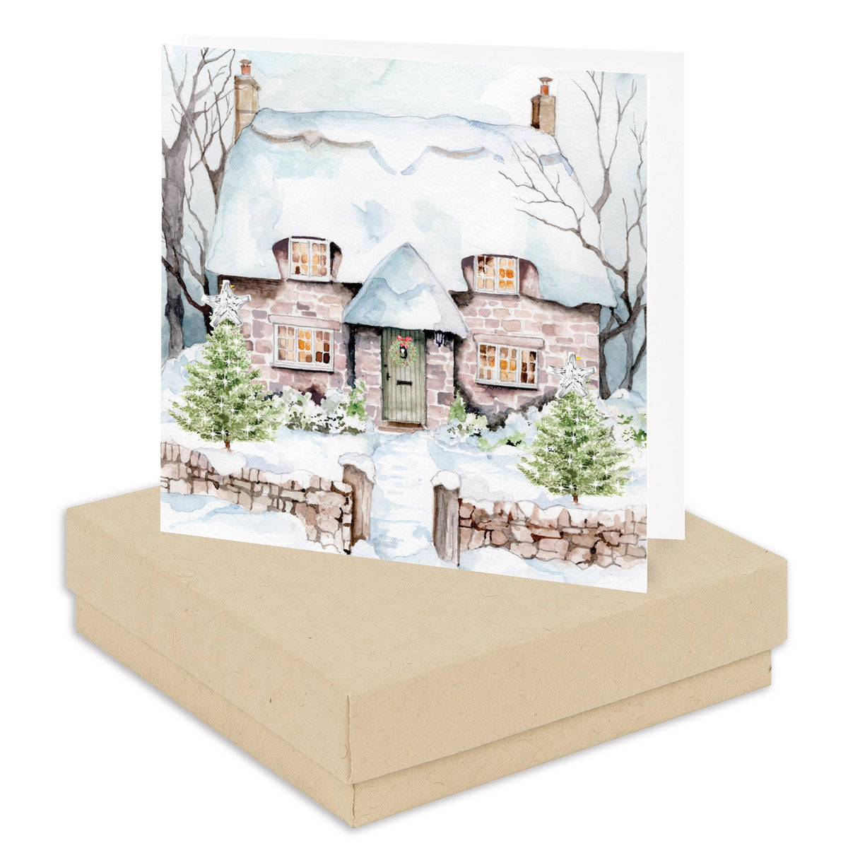 Sterling CZ Silver Studs - Cubic Zirconia Star Stud Earrings – Christmas Gift Boxed Festive Cottage Design: White