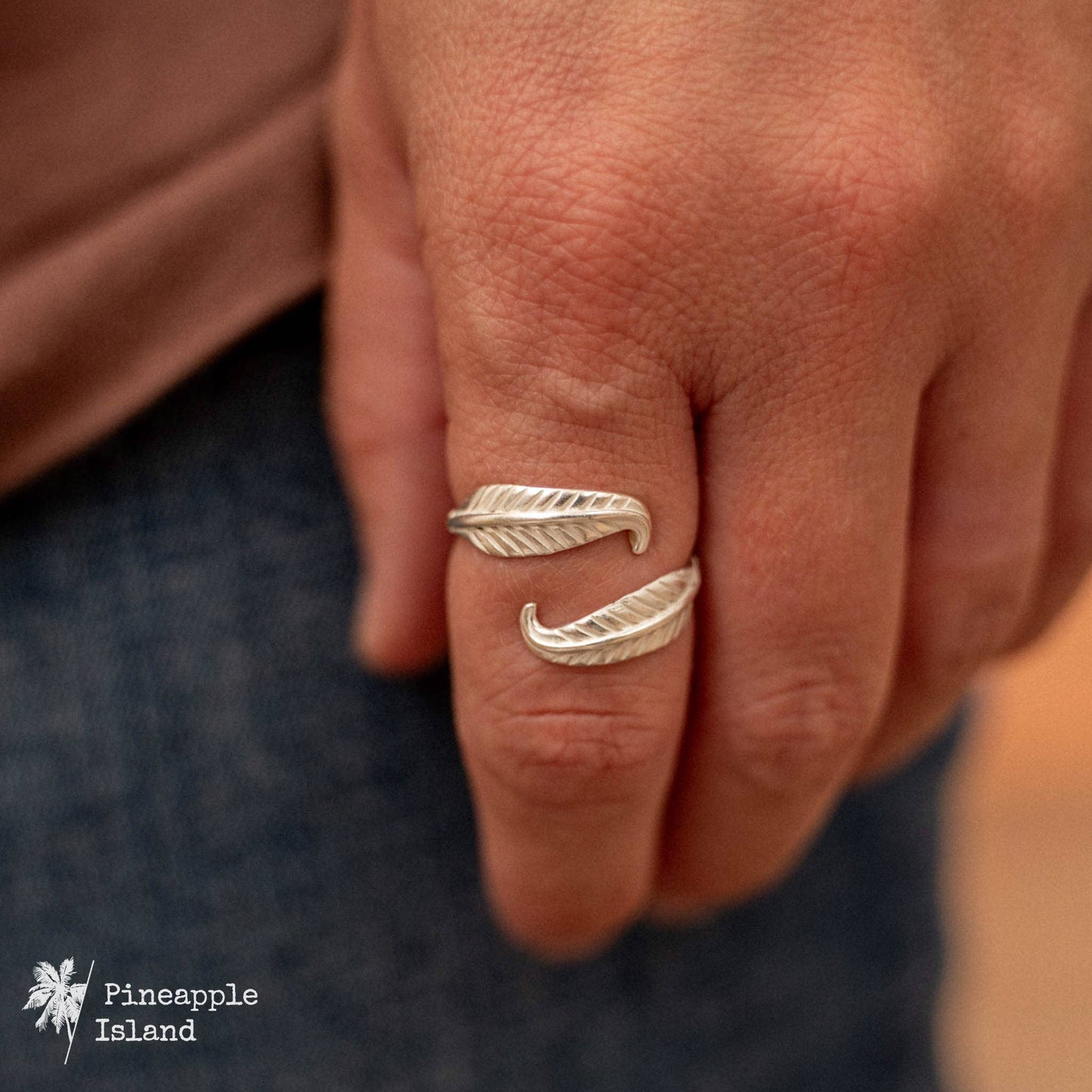 Bocca Feather Ring, Adjustable Ring,  by Pineapple Island: Silver