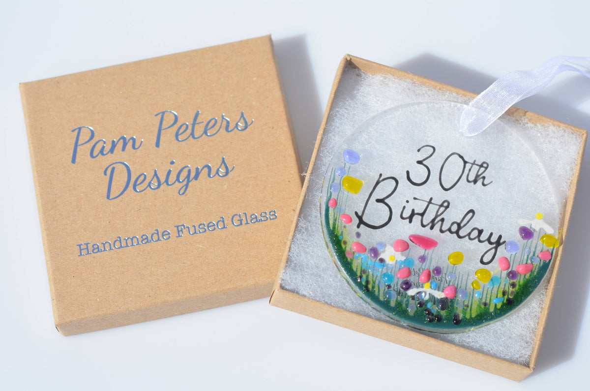 Milestone Birthday Handmade Fused Glass Hanging Decoration '50th Birthday'