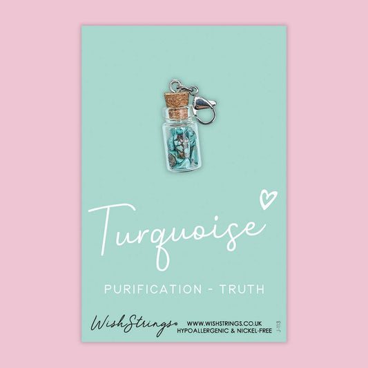 Turquoise - Crystal Gemstone, Wishing Jar, Clip Charm