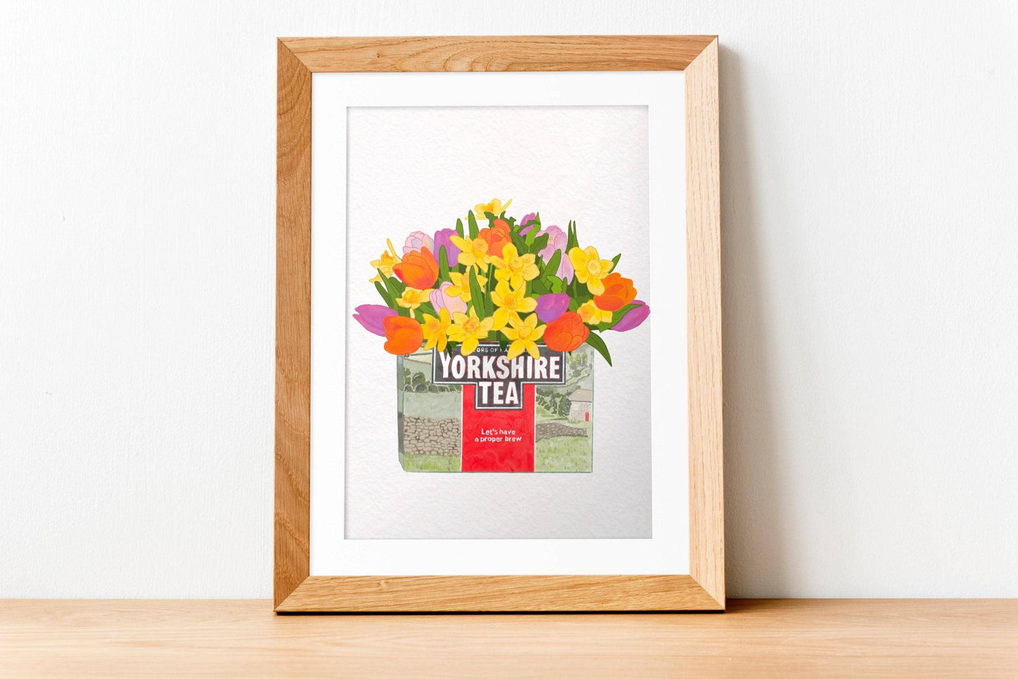 Yorkshire Tea, Tulips and Daffodils Kitchen Art Print/Poster: A4