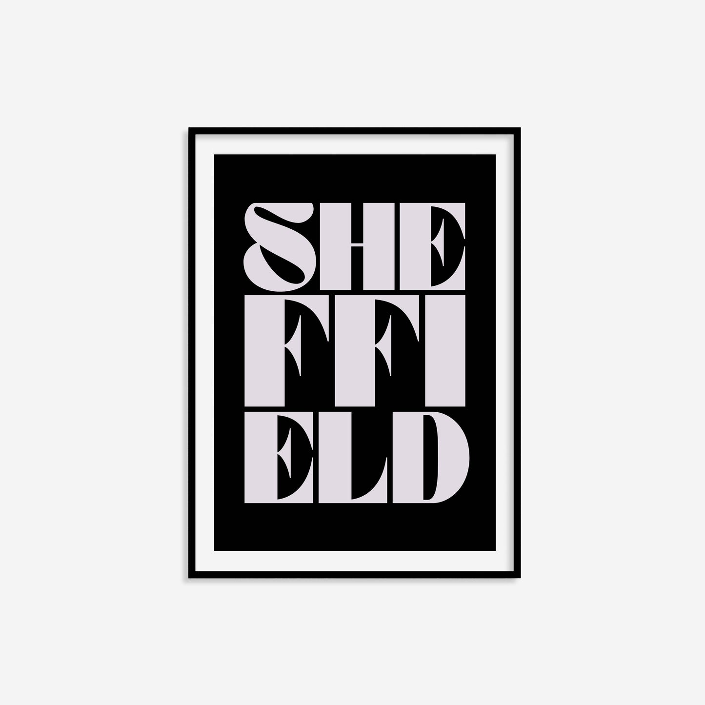 Sheffield Typography Print: Grey text/black background / A4