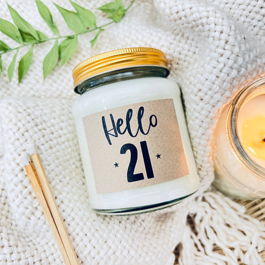 21 Milestone birthday age handmade soy scented candle: Linen and Driftwood