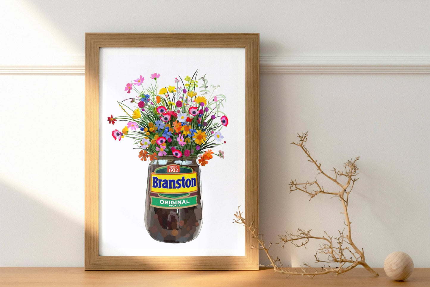 Branston Pickle and wild flowers Kitchen Art Print: A4