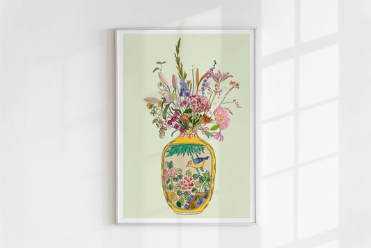 Antique Snuff Bottle and Wild flowers Unframed Art Print/Poster: A4