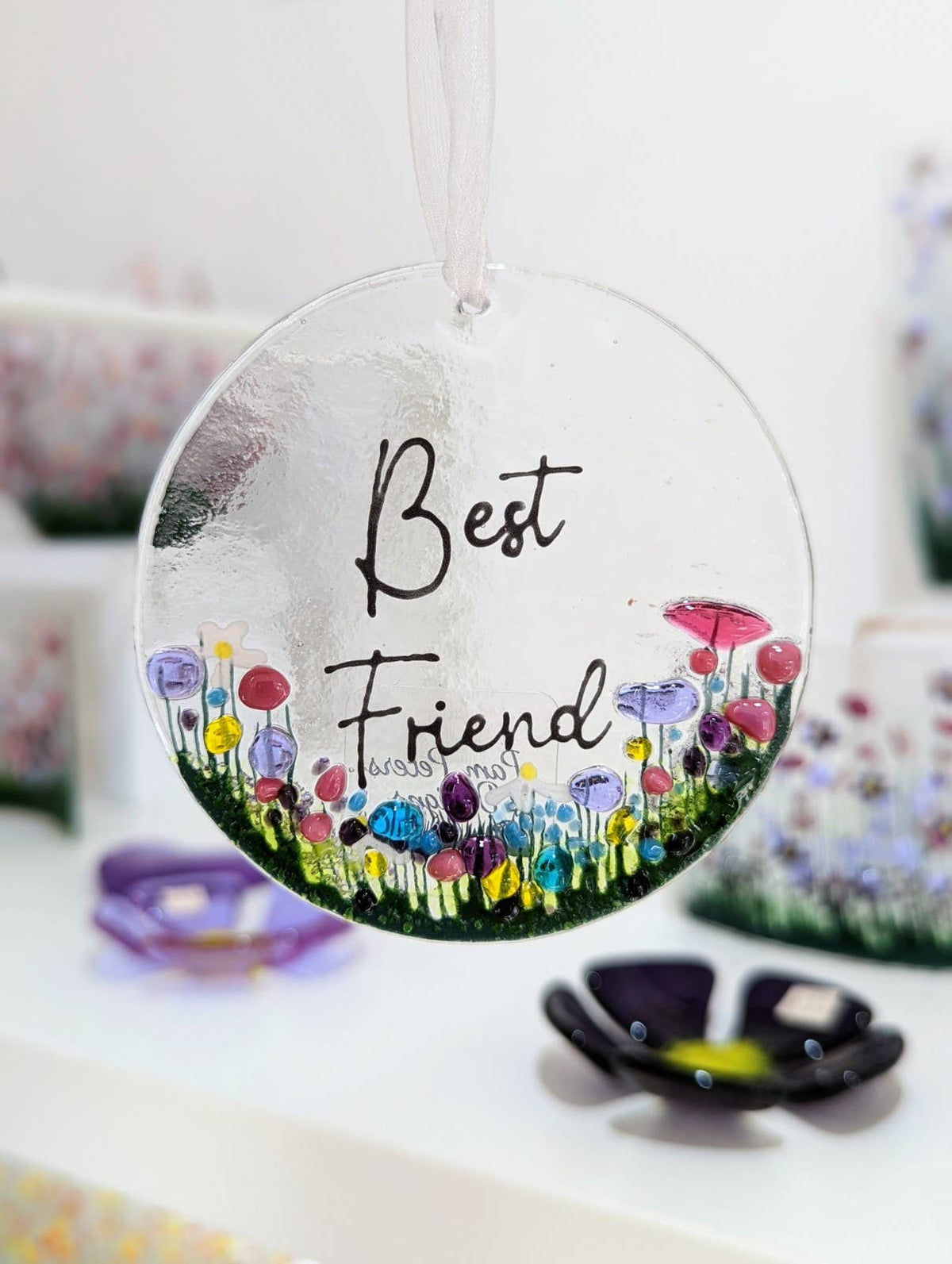 Handmade Fused Glass Hanging Decoration - 'Best Friend'