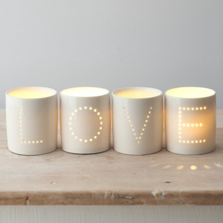 Set of 4 LOVE tealight Holders 6cm