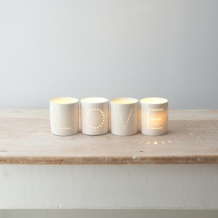 Set of 4 LOVE tealight Holders 6cm