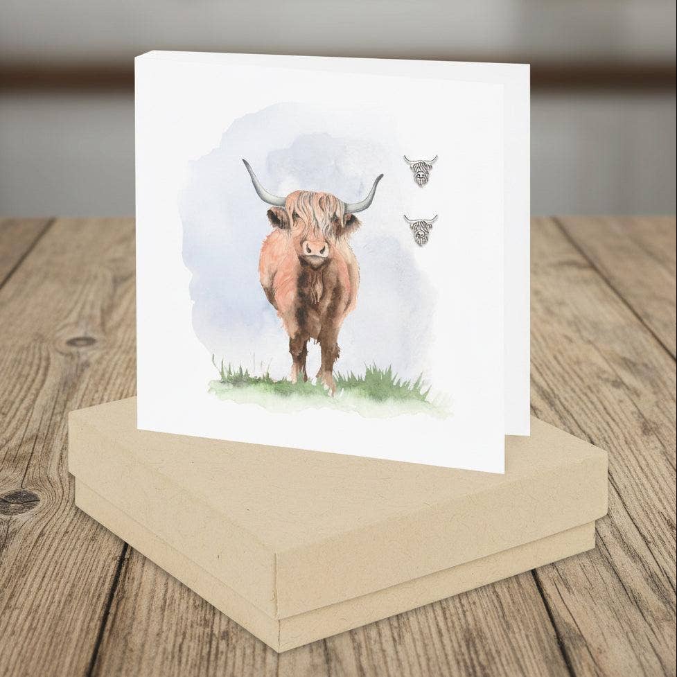 Sterling Silver Plated Studs Highland Cow Earrings Gift for Highland Cow Lovers: White