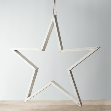 WHITE WOODEN STAR, 50cm