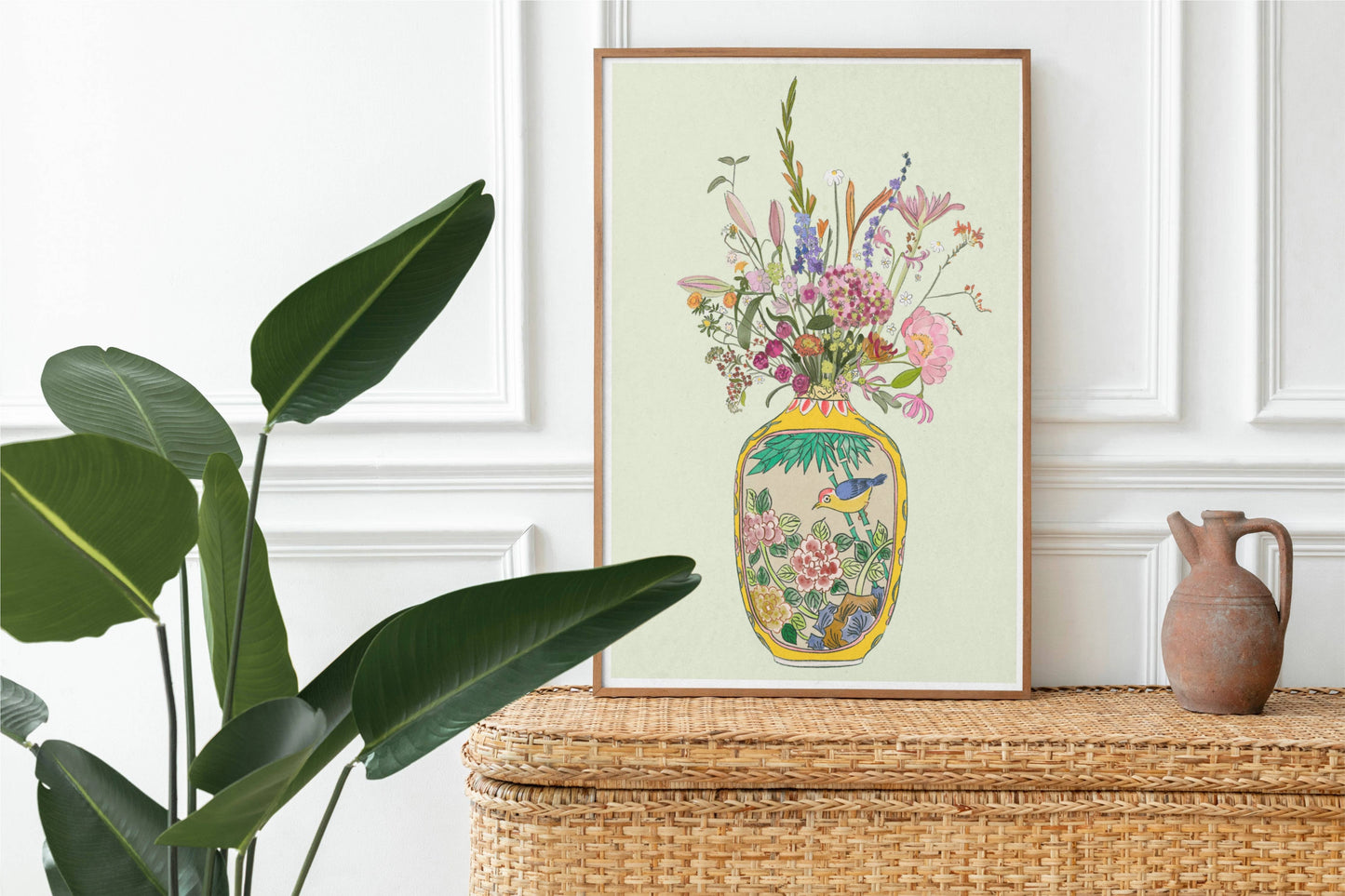 Antique Snuff Bottle and Wild flowers Unframed Art Print/Poster: A4