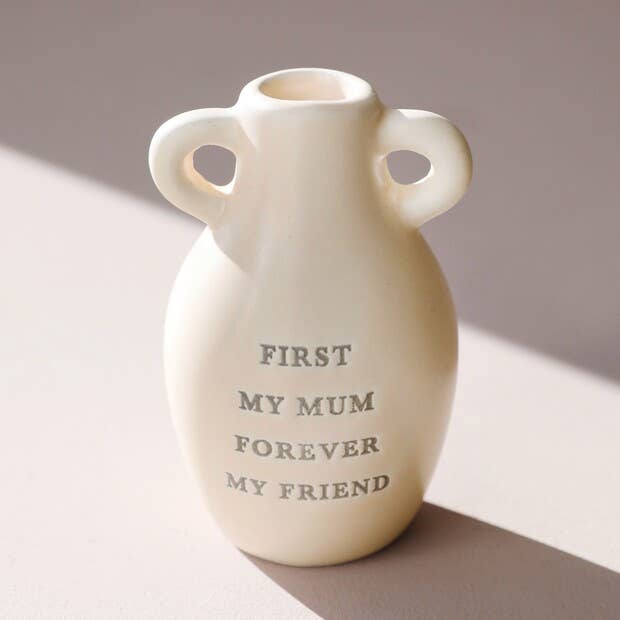 Small Ceramic Mum Bud Vase, H8.3cm Inc Flowers