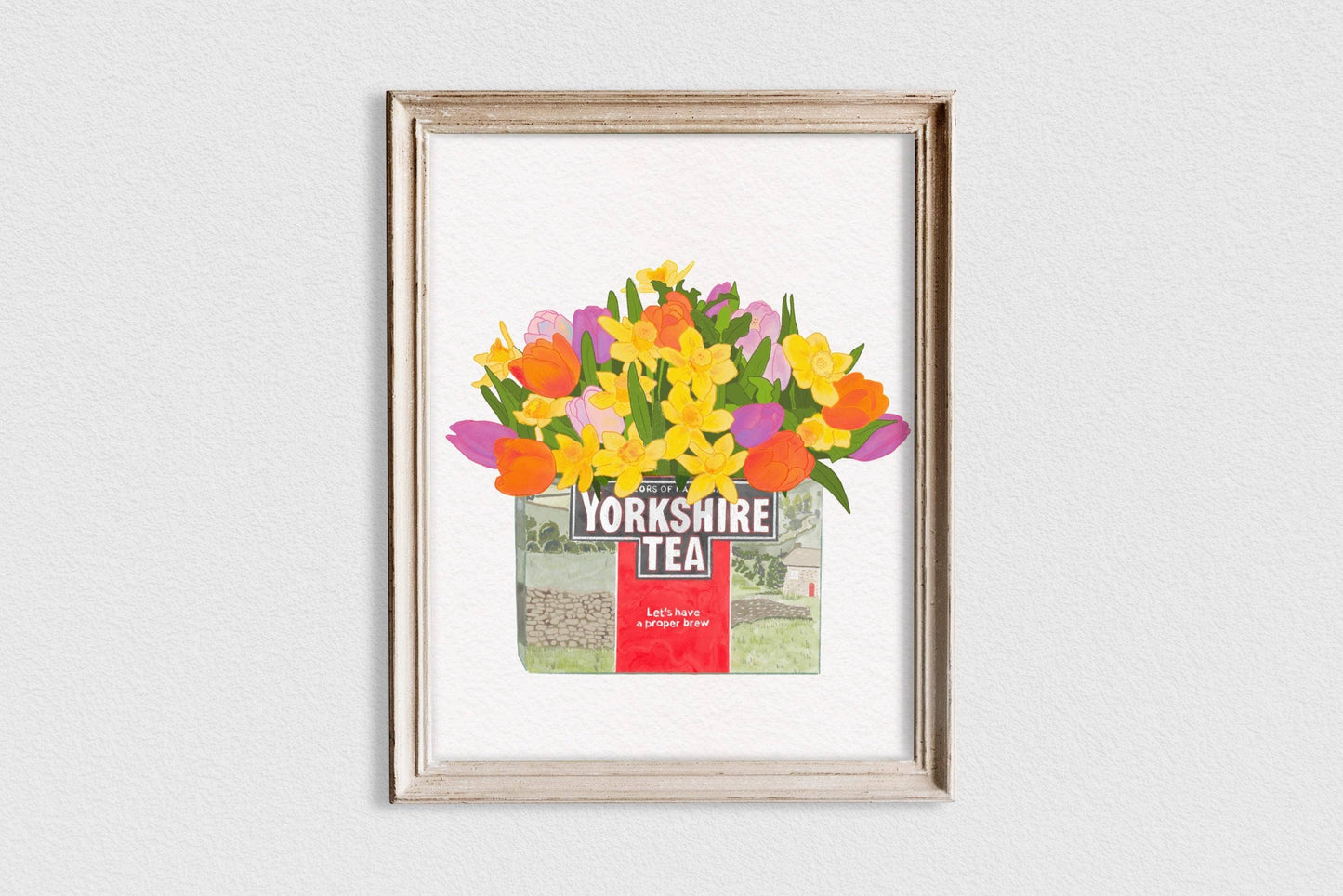 Yorkshire Tea, Tulips and Daffodils Kitchen Art Print/Poster: A4