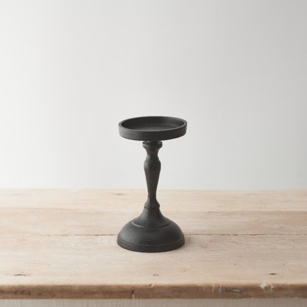 BLACK PILLAR CANDLE HOLDER, 17CM