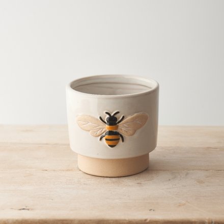 BEE STONEWARE PLANTER, 14CM