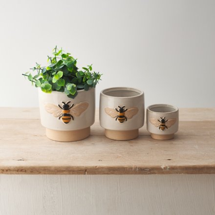 BEE STONEWARE PLANTER, 11.5CM