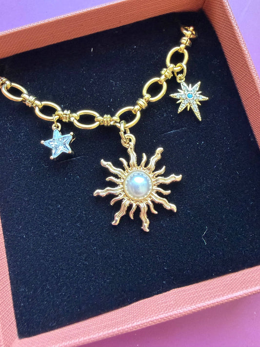 Pearly stars chunky charm necklace 