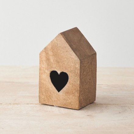 Small Wooden Heart Block House, 10cm