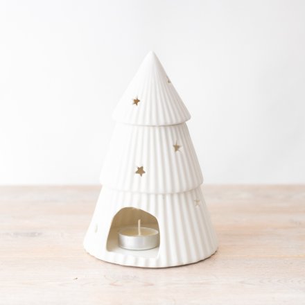 White Christmas Tree Oil Burner, 18.2cm