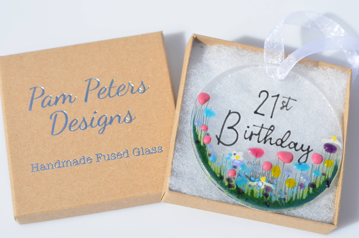 Milestone Birthday Handmade Fused Glass Hanging Decoration '60th Birthday'