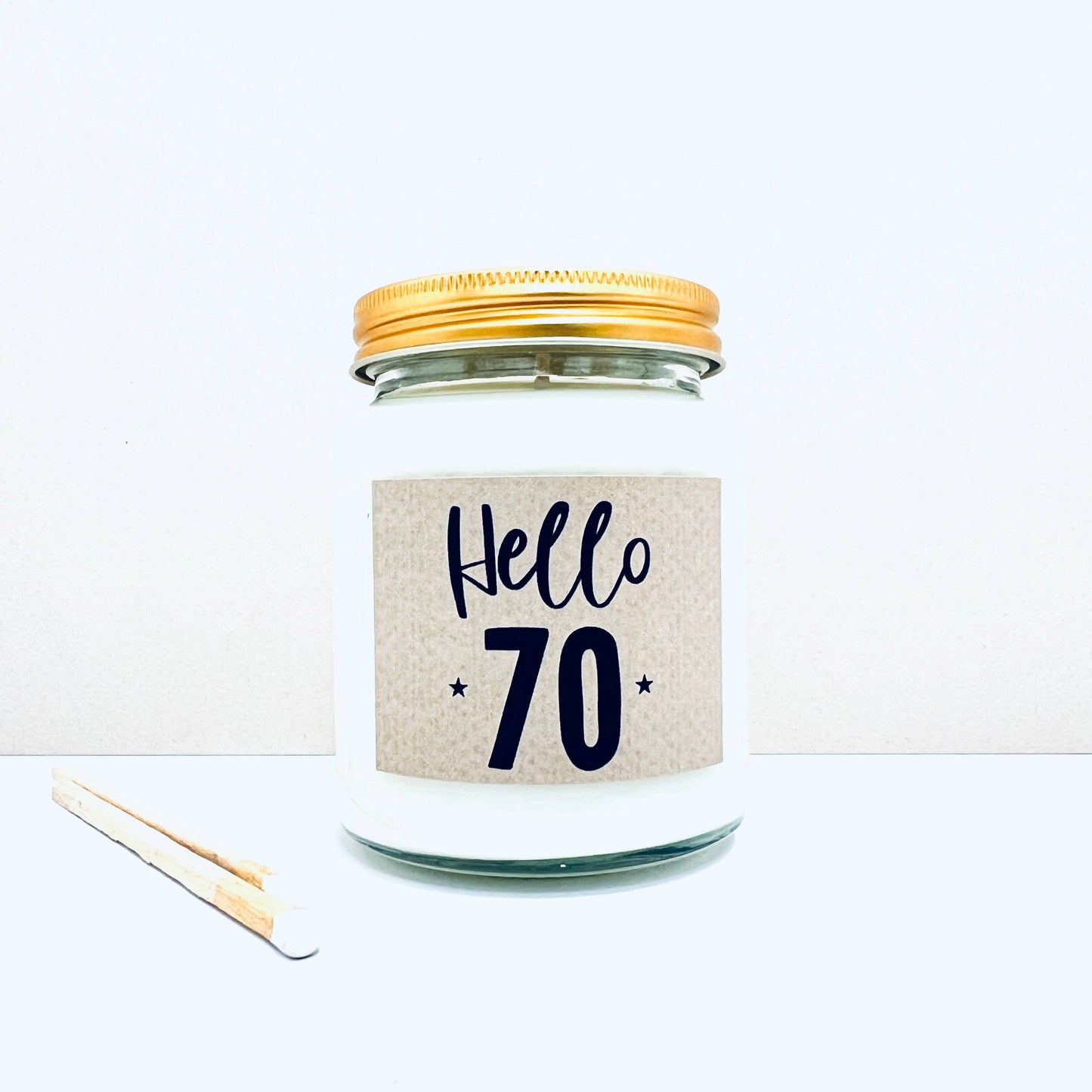 70 Milestone birthday age handmade soy scented candle: Linen and Driftwood