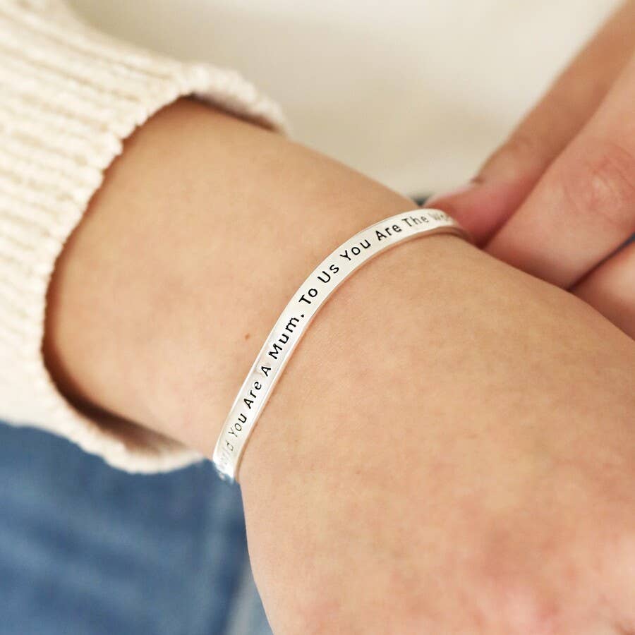 Adjustable Organic Meaningful Bangle Mum Silver