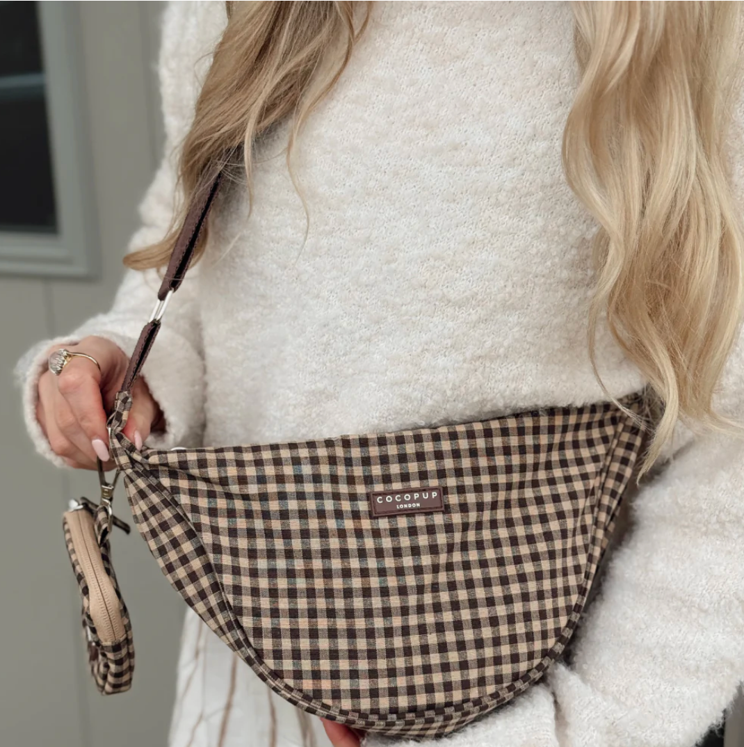 Crossbody Crescent Dog Walking Bag - Cotswolds Check