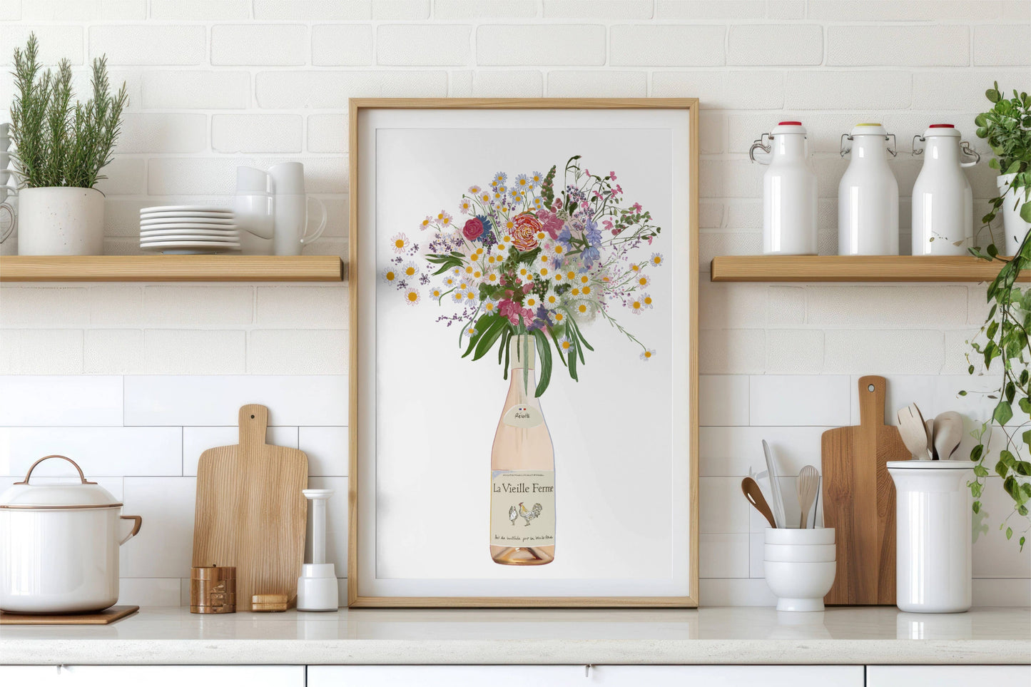 Chicken Wine and Wild flowers Art Print: A4