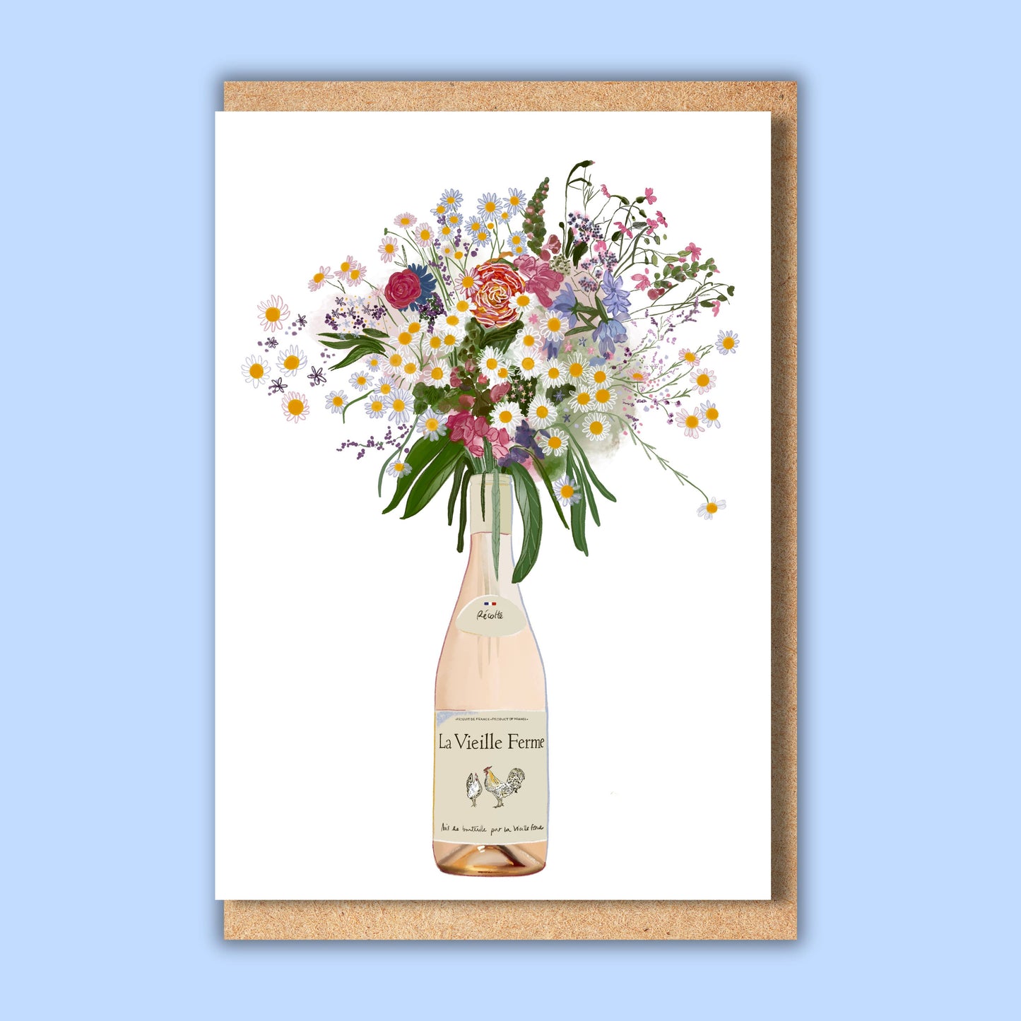 Chicken wine and wildflowers A6 matte Art Card