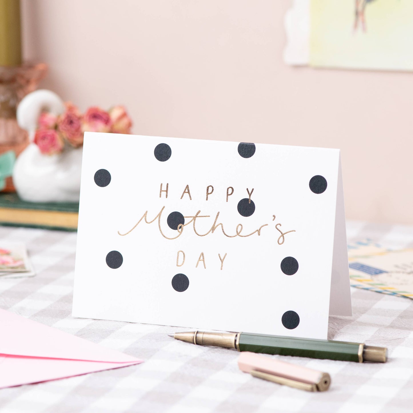 'Happy Mother's Day' Gold Foil Monochrome Polka Dot Card