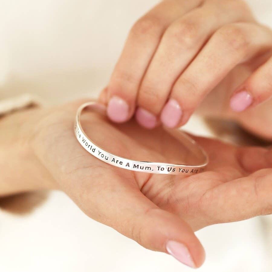 Adjustable Organic Meaningful Bangle Mum Silver