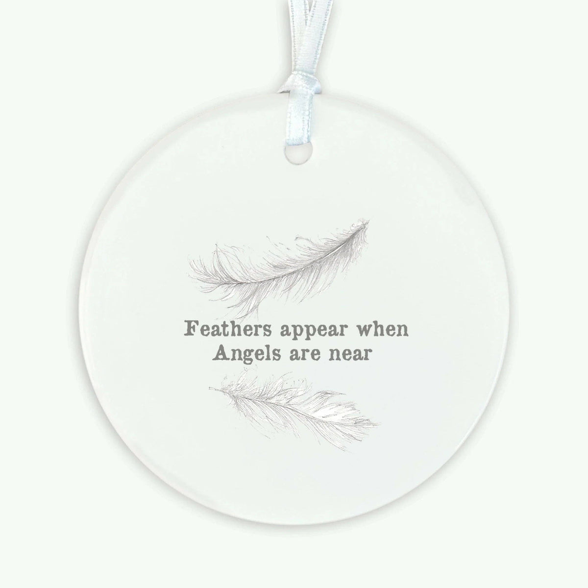 Hanging Ceramic Decoration – Feather Design Ornament With Satin Ribbon & Glossy Finish