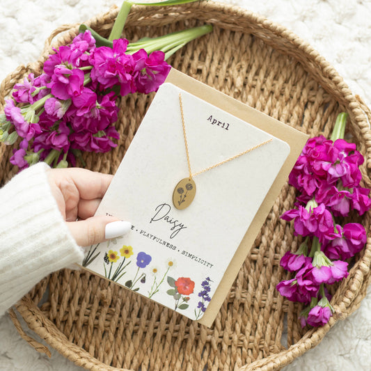 April Daisy Birth Flower Necklace on Greeting Card