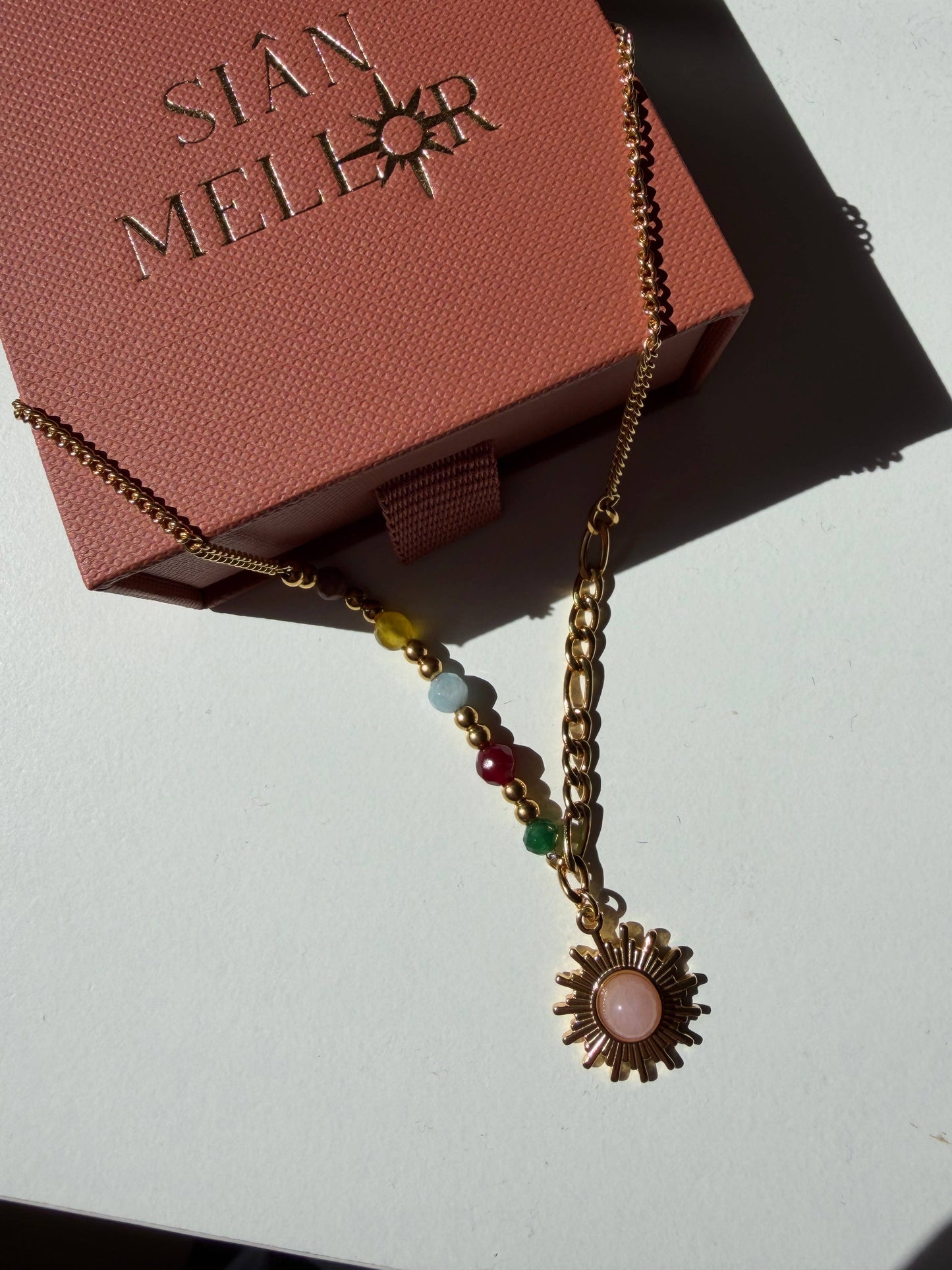 Half bead sun necklace