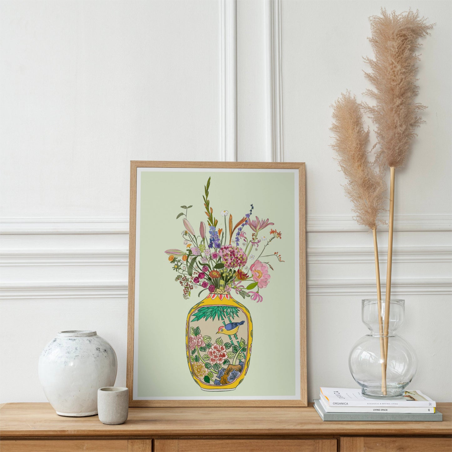 Antique Snuff Bottle and Wild flowers Unframed Art Print/Poster: A4