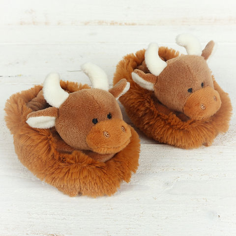 Highland Cow Baby Slippers Brown, 0-6 months in gift box