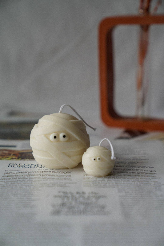 Mummy Candle Duo, Halloween Decoration,  Autumn Table Decor: Ivory / Baked Apple