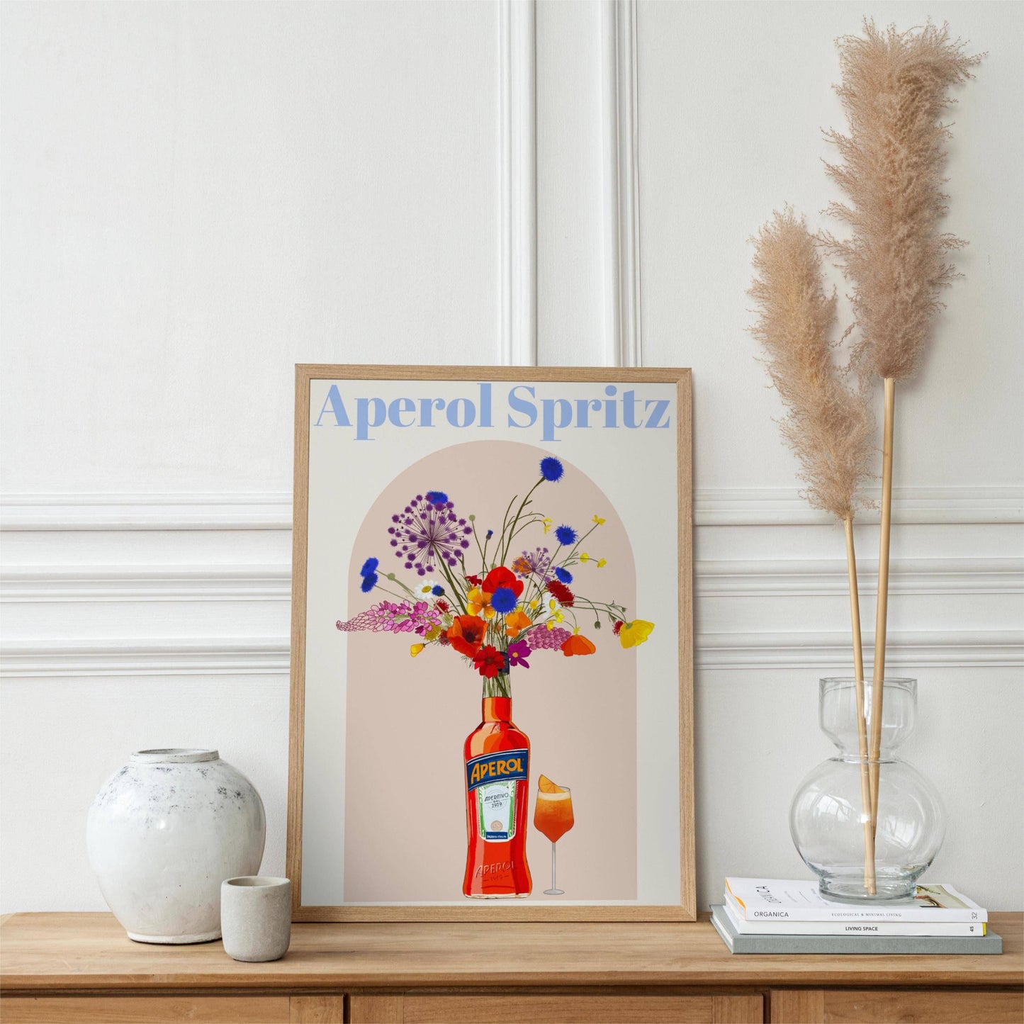 Aperol Spritz and wild flowers Retro cocktail Poster, Unframed: A4