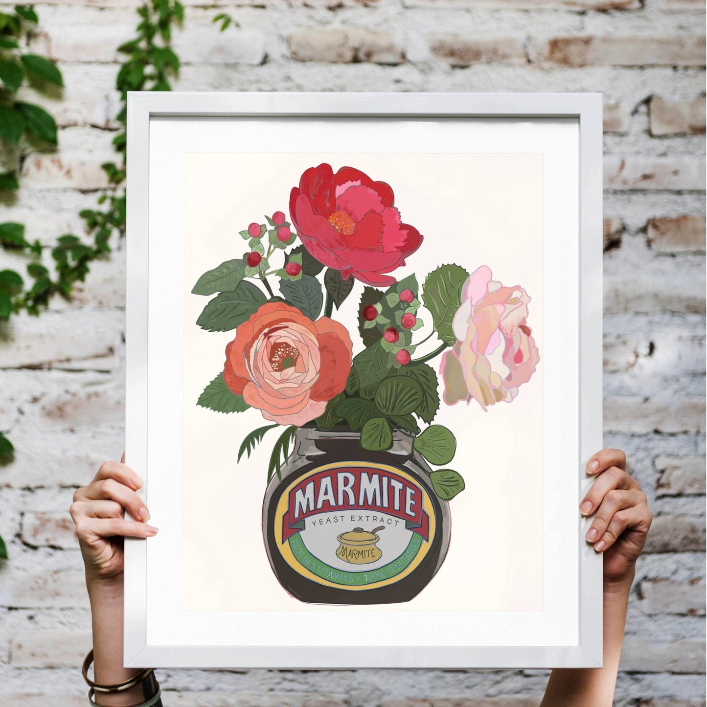Marmite and Roses Colourful Breakfast Art Print: Pale Pink / A4