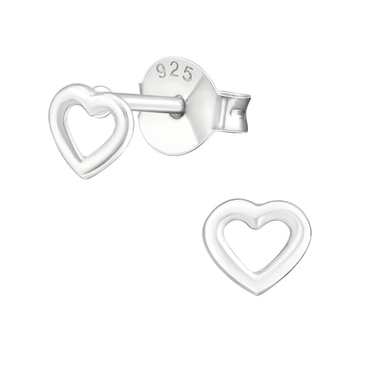 Heart - 925 Sterling Silver Plain Ear Studs