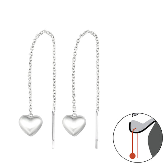 Thread Through Heart - 925 Sterling Silver Plain Earrings
