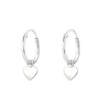 Hanging Heart - 925 Sterling Silver Ear Hoops