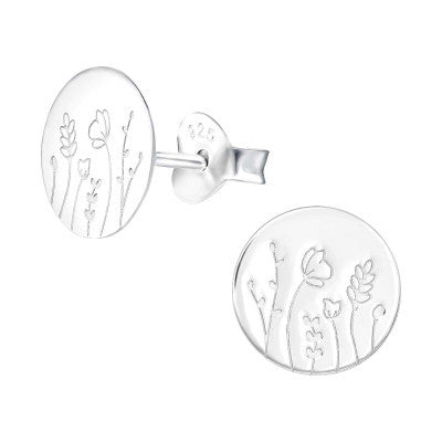 Flower - 925 Sterling Silver Plain Ear Studs