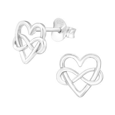 Infinity Heart - 925 Sterling Silver Plain Ear Studs