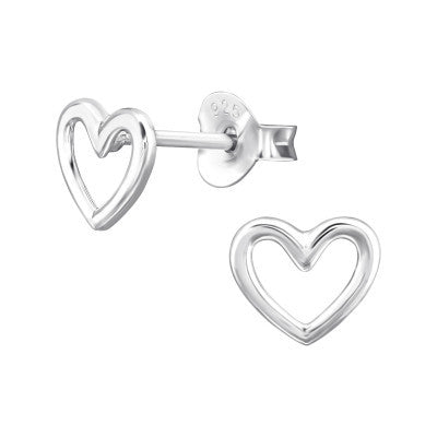 Heart - 925 Sterling Silver Plain Ear Studs