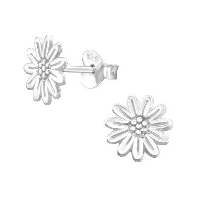 Sunflower - 925 Sterling Silver Plain Ear Studs